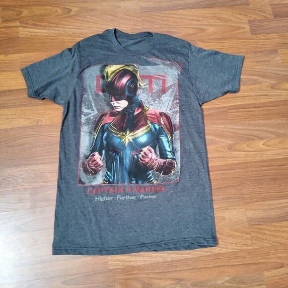 Captain Marvel Graphic T-Shirt Shirt Grey - Picture 1 of 3